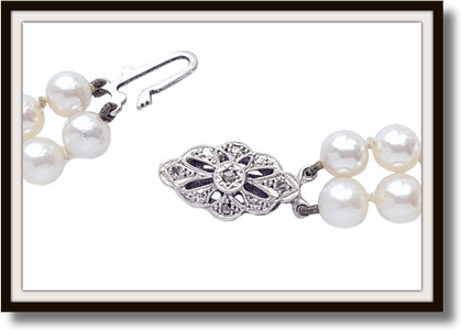 Vintage 1950s 2 Strand Akoya Cultured Pearl Hand Knotted Necklace 9k Gold & Platinum Rose Cut Diamond Clasp - Bloomsbury Manor Ltd