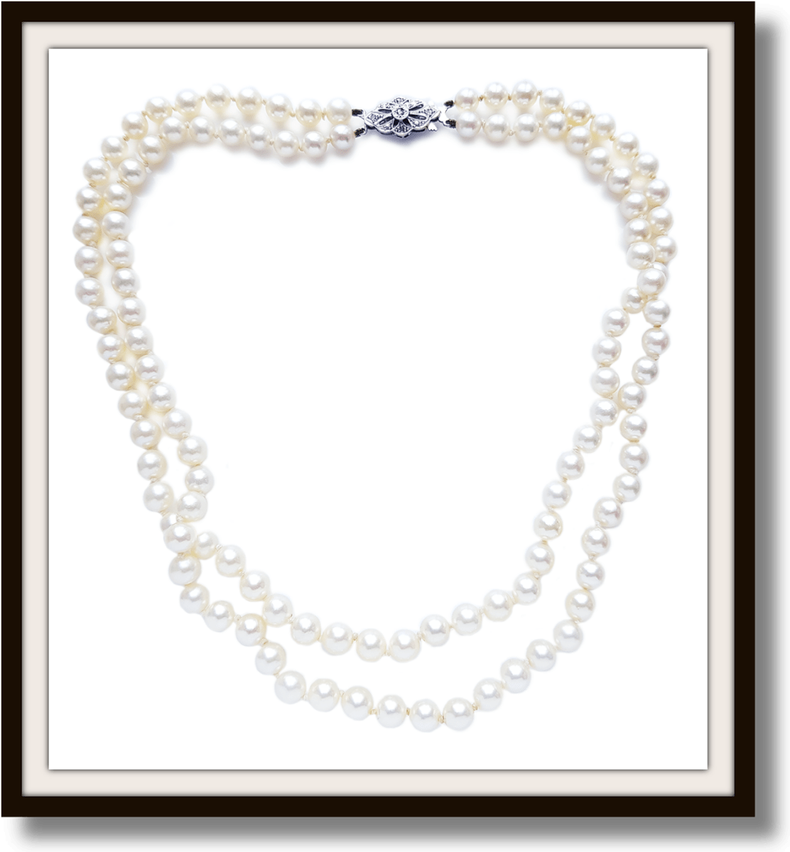 Vintage 1950s 2 Strand Akoya Cultured Pearl Hand Knotted Necklace 9k Gold & Platinum Rose Cut Diamond Clasp - Bloomsbury Manor Ltd