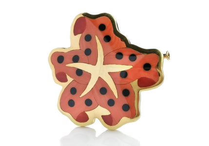 Vintage 1979 Tiffany & Co. Angela Cummings Coral Onyx Starfish Brooch - Bloomsbury Manor Ltd