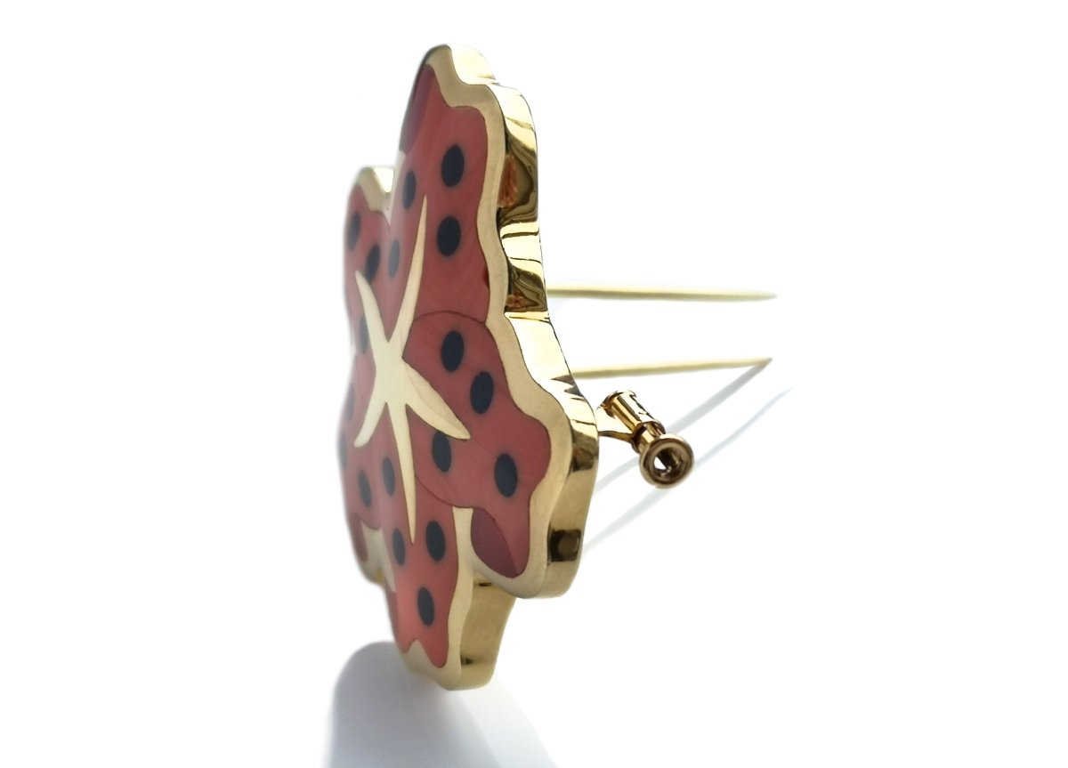 Vintage 1979 Tiffany & Co. Angela Cummings Coral Onyx Starfish Brooch - Bloomsbury Manor Ltd