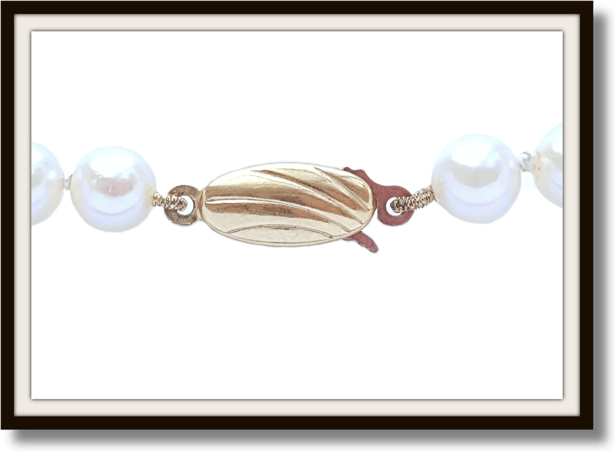 Vintage 1980s 15in Akoya Cultured Pearl Necklace Yellow Gold Clasp - Bloomsbury Manor Ltd