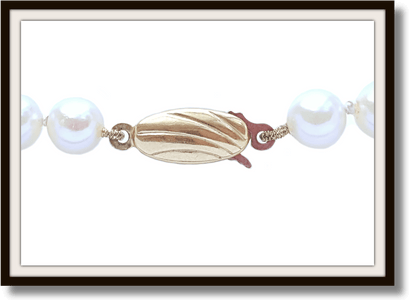 Vintage 1980s 15in Akoya Cultured Pearl Necklace Yellow Gold Clasp - Bloomsbury Manor Ltd