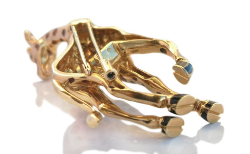 Vintage 1980s Cartier Enamel Giraffe Brooch with Emerald Set Eyes - Bloomsbury Manor Ltd