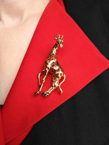 Vintage 1980s Cartier Enamel Giraffe Brooch with Emerald Set Eyes - Bloomsbury Manor Ltd