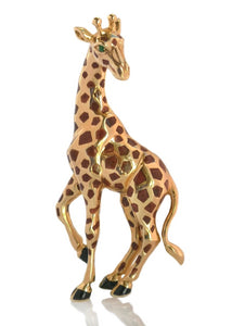 Vintage 1980s Cartier Enamel Giraffe Brooch with Emerald Set Eyes - Bloomsbury Manor Ltd