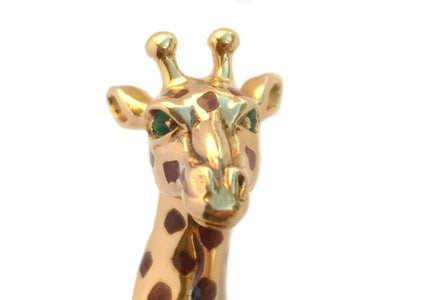 Vintage 1980s Cartier Enamel Giraffe Brooch with Emerald Set Eyes - Bloomsbury Manor Ltd