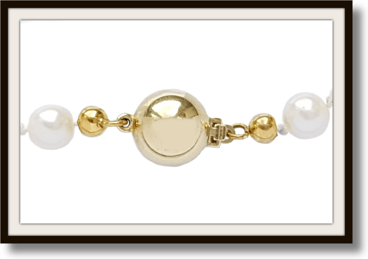 Vintage 20 inch 6.25mm Hand knotted Akoya Cultured Pearl Necklace 14k Gold Clasp - Bloomsbury Manor Ltd