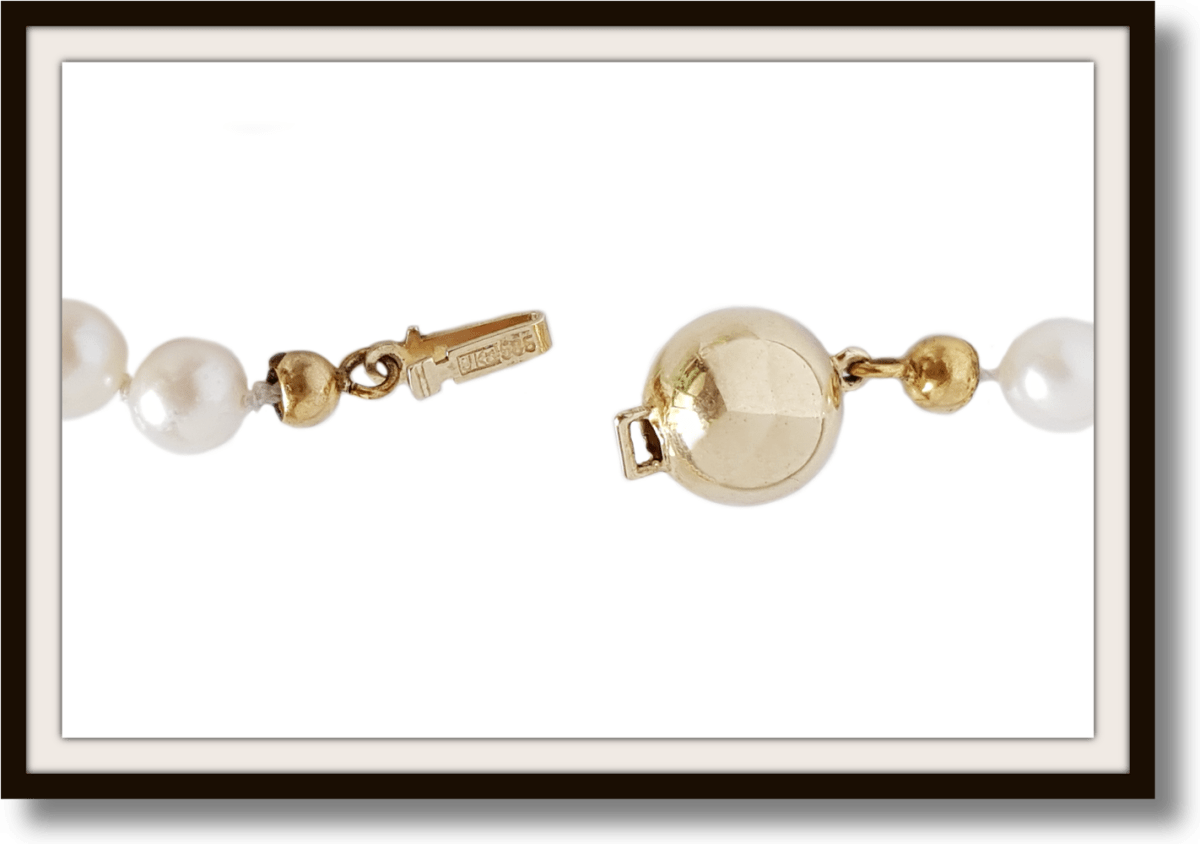Vintage 20 inch 6.25mm Hand knotted Akoya Cultured Pearl Necklace 14k Gold Clasp - Bloomsbury Manor Ltd