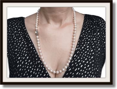 Vintage 7.8mm Cultured Akoya Pearl Hand - knotted Necklace with Pearl Clasp 23" - Bloomsbury Manor Ltd