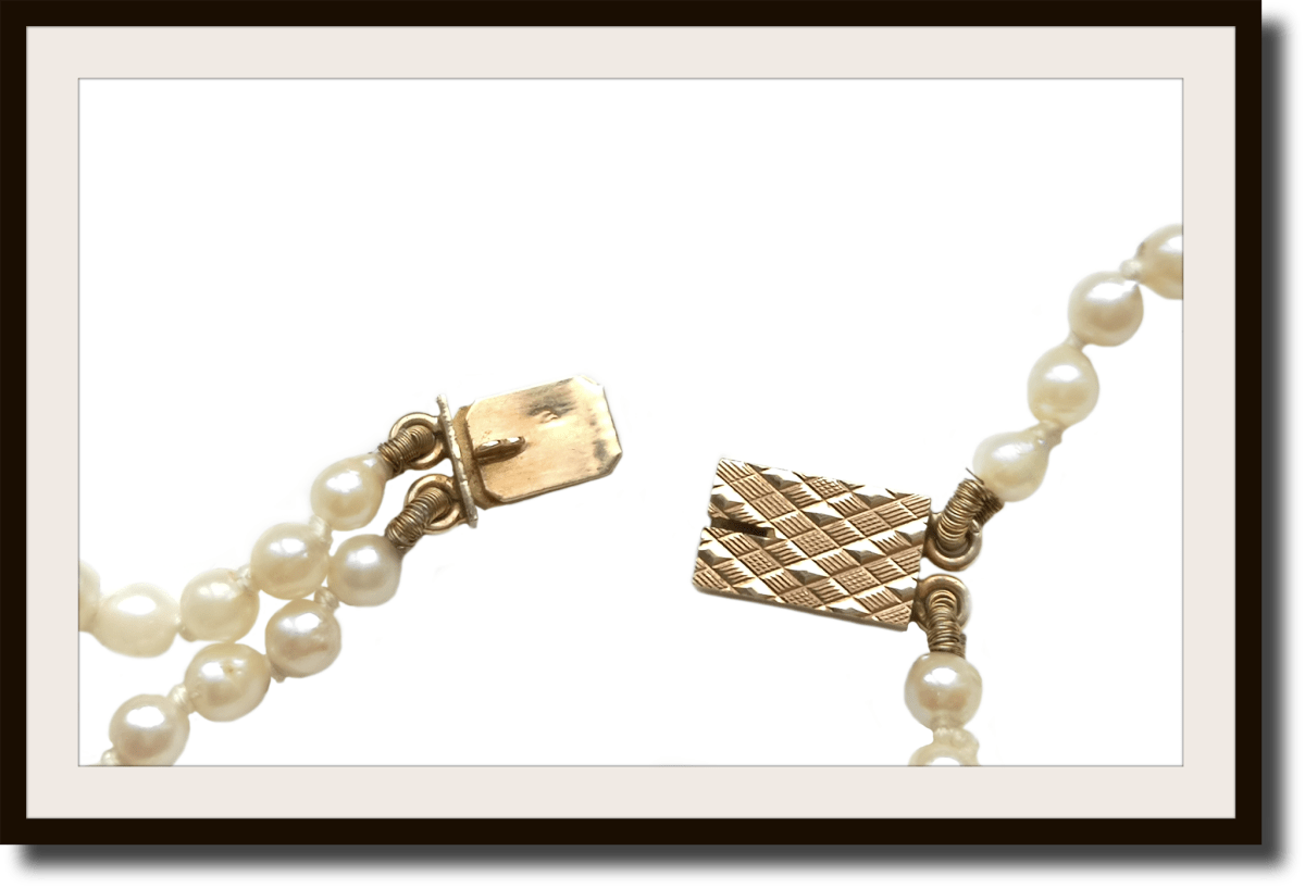 Vintage Akoya 18 inch Two Strand Knotted Graduated Cultured Pearl Necklace 18k Clasp - Bloomsbury Manor Ltd