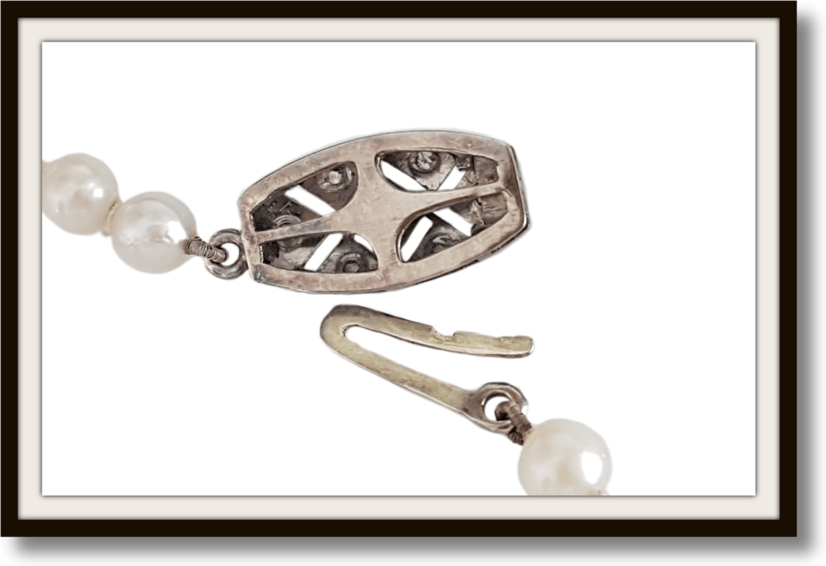 Vintage Akoya Cultured Pearl Hand Knotted Graduated Necklace Rose Cut Diamond Clasp 18in - Bloomsbury Manor Ltd