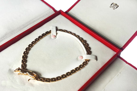 Vintage Cartier 18k Yellow Gold Maillon Panthere 3 - Row Necklace with Emerald Eyes - Bloomsbury Manor Ltd