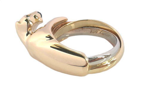 Vintage Cartier Panthere Trinity Ring in 18k Gold & Emerald, Size 52 - Bloomsbury Manor Ltd
