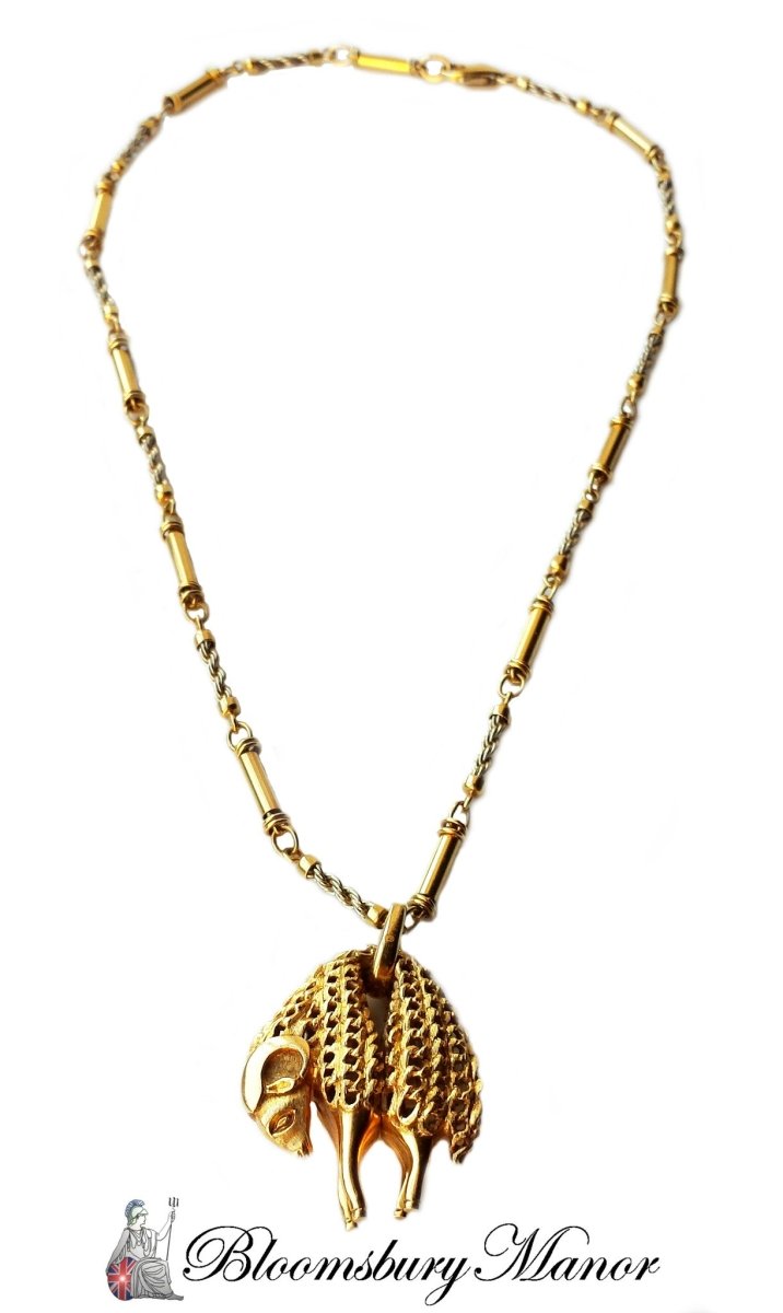 Vintage Cartier Toison D'Or Golden Fleece 18k Yellow Gold Pendant Necklace 18in - Bloomsbury Manor Ltd