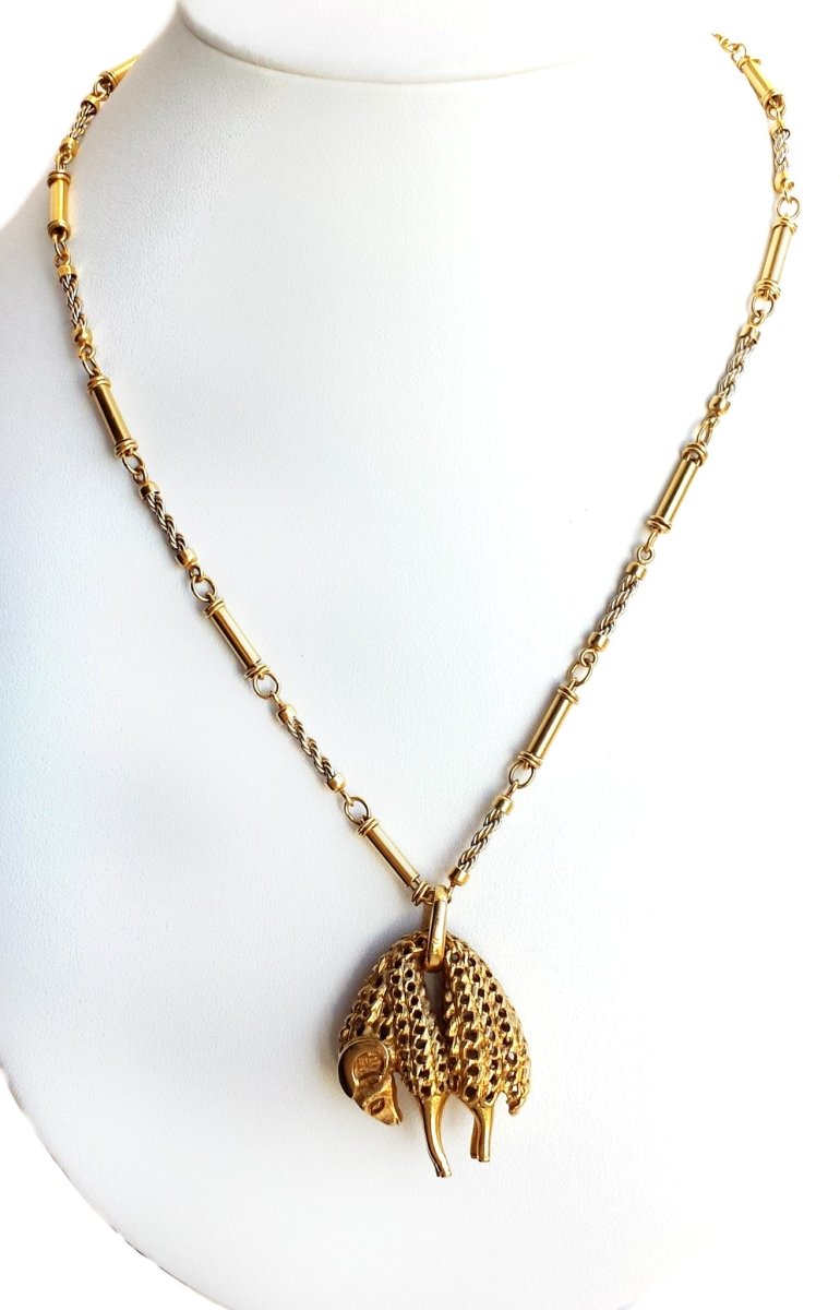 Vintage Cartier Toison D'Or Golden Fleece 18k Yellow Gold Pendant Necklace 18in - Bloomsbury Manor Ltd