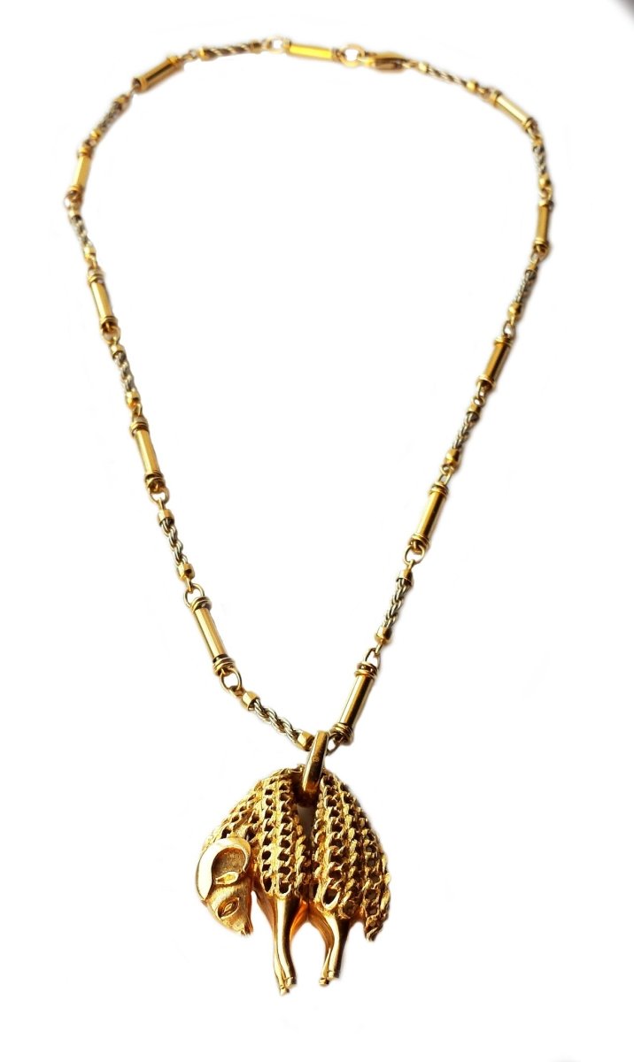 Vintage Cartier Toison D'Or Golden Fleece 18k Yellow Gold Pendant Necklace 18in - Bloomsbury Manor Ltd