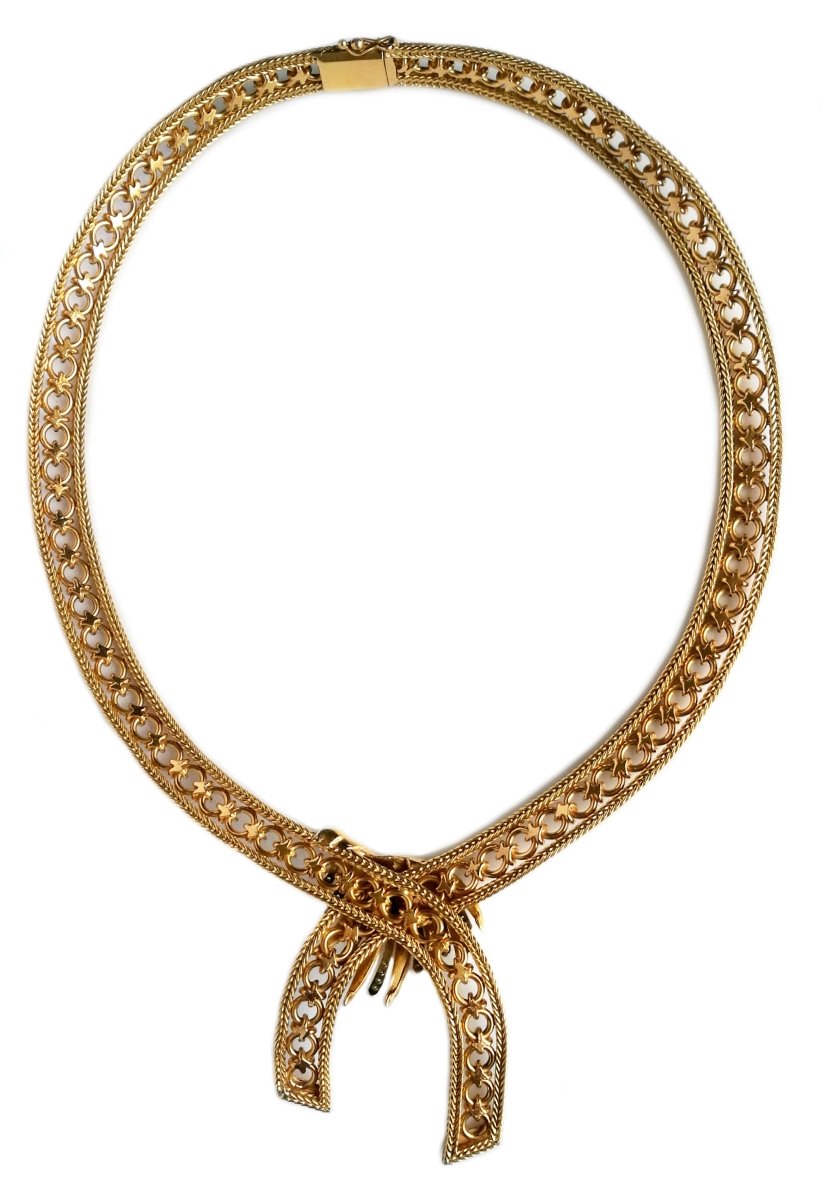 Vintage French 1940s Retro Gold & Diamond Necklace - Bloomsbury Manor Ltd