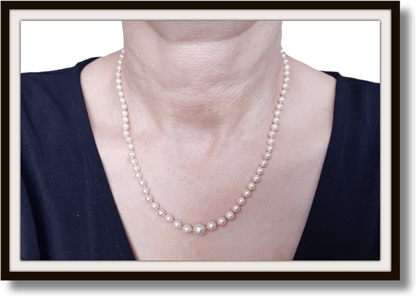 Vintage Graduated 17" Knotted Cultured Pearl Necklace 9K White Gold Clasp Rose Cut Diamond - Bloomsbury Manor Ltd