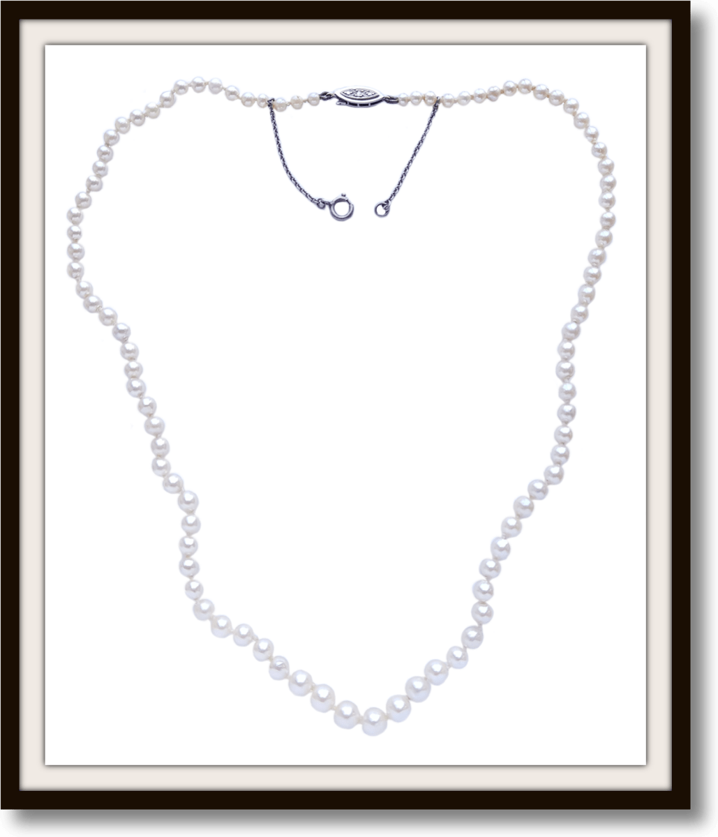 Vintage Pearl Graduated Hand knotted 18in Cultured Akoya Pearl Necklace 9K Gold Clasp - Bloomsbury Manor Ltd