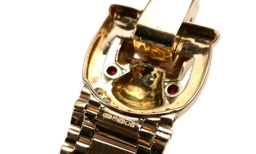 Vintage Retro 1940s 14k Rose Gold Ruby Diamond Belt Bracelet 17.5cm - Bloomsbury Manor Ltd