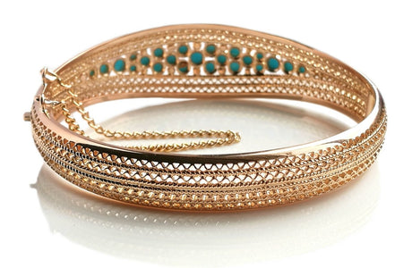 Vintage Retro Portugese Filigree 19k Rose Gold & Turquoise Bracelet - Bloomsbury Manor Ltd