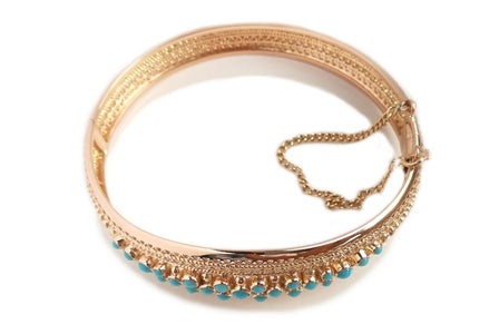 Vintage Retro Portugese Filigree 19k Rose Gold & Turquoise Bracelet - Bloomsbury Manor Ltd