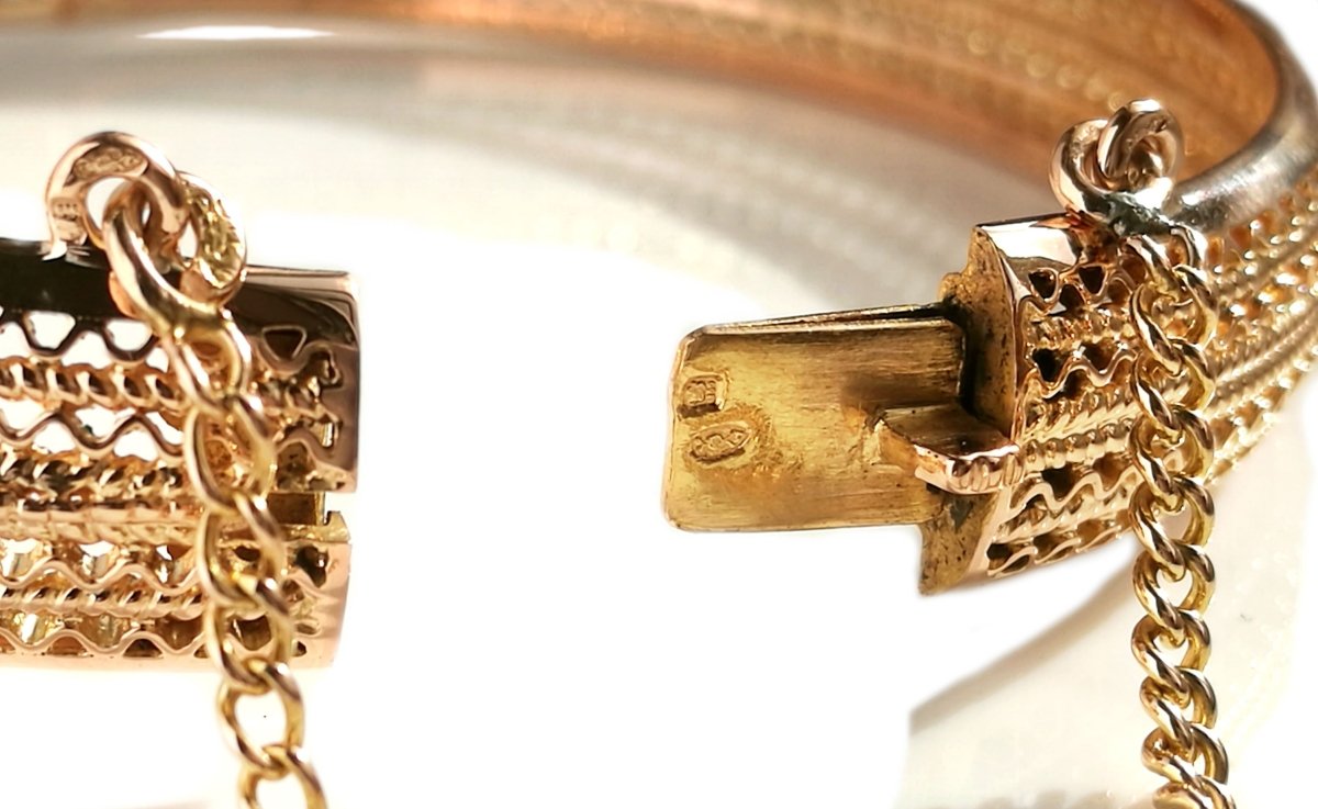 Vintage Retro Portugese Filigree 19k Rose Gold & Turquoise Bracelet - Bloomsbury Manor Ltd