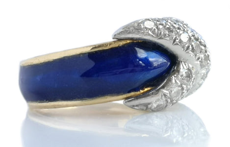 Vintage Tiffany & Co Jean Schlumberger Diamond X Blue Enamel Ring - Bloomsbury Manor Ltd