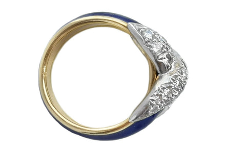 Vintage Tiffany & Co Jean Schlumberger Diamond X Blue Enamel Ring - Bloomsbury Manor Ltd