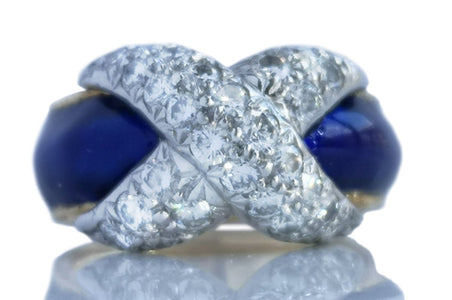 Vintage Tiffany & Co Jean Schlumberger Diamond X Blue Enamel Ring - Bloomsbury Manor Ltd