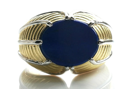 Vintage Tiffany & Co. Schlumberger Mens Lapis Lazuli & 18k Yellow Gold Ring, Size T - Bloomsbury Manor Ltd