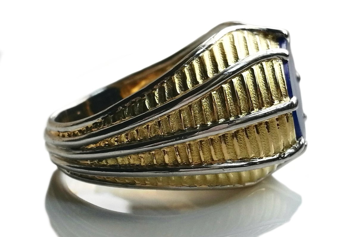 Vintage Tiffany & Co. Schlumberger Mens Lapis Lazuli & 18k Yellow Gold Ring, Size T - Bloomsbury Manor Ltd