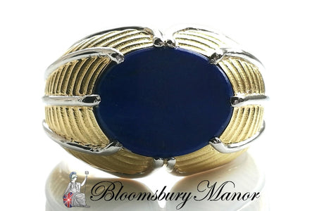 Vintage Tiffany & Co. Schlumberger Mens Lapis Lazuli & 18k Yellow Gold Ring, Size T - Bloomsbury Manor Ltd