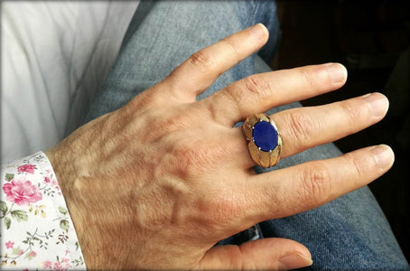 Vintage Tiffany & Co. Schlumberger Mens Lapis Lazuli & 18k Yellow Gold Ring, Size T - Bloomsbury Manor Ltd