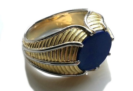 Vintage Tiffany & Co. Schlumberger Mens Lapis Lazuli & 18k Yellow Gold Ring, Size T - Bloomsbury Manor Ltd
