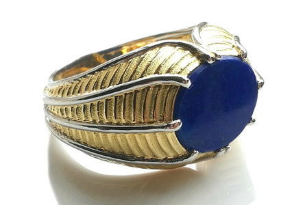 Vintage Tiffany & Co. Schlumberger Mens Lapis Lazuli & 18k Yellow Gold Ring, Size T - Bloomsbury Manor Ltd