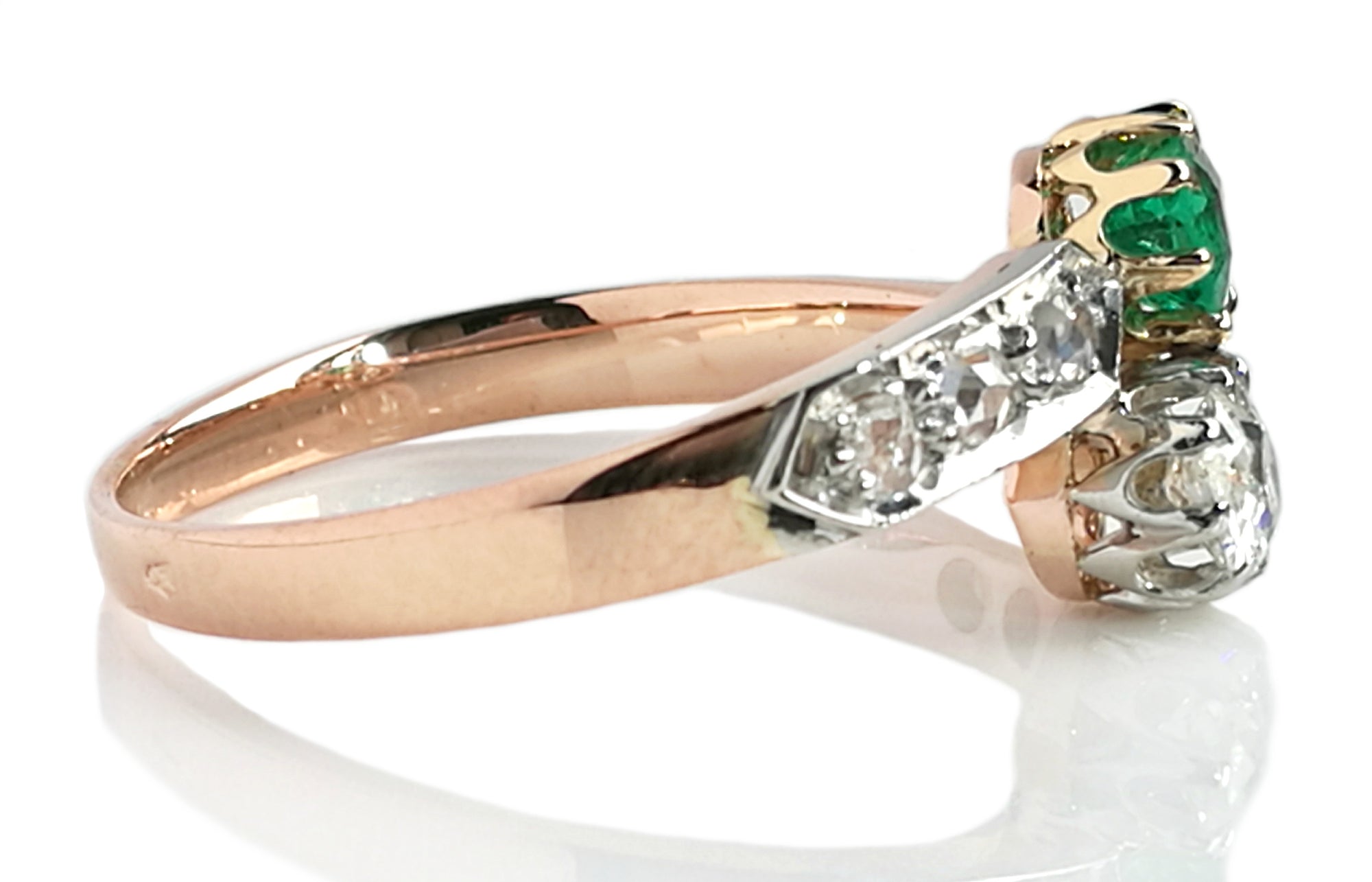 Victorian French Toi et Moi 0.82tcw Diamond & Emerald Engagement Ring in 18k Gold